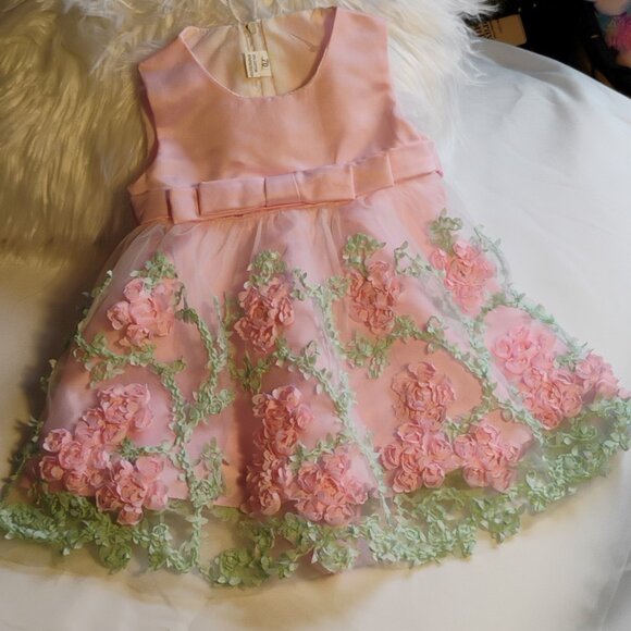 Baby Girl Pink Floral Tulle Dress | 6–9 Months | Bow Back - Picture 6 of 6